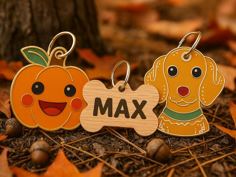 Holz-Hundemarke in Knochenform, 38x25 mm FSC-zertifiziert, mit Silberring – Hundemarke mit Gravur, personalisiert als Adressanhänger für Hunde.